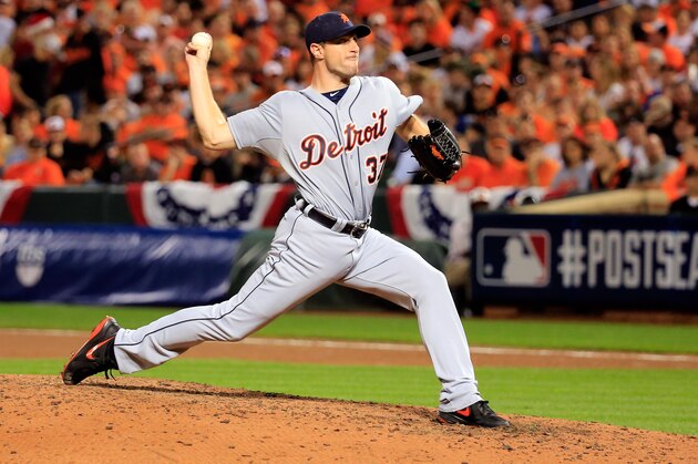 BALTIMORE, MD - OCTOBER 02:  Max Scherzer #37 of the Detroit Tigers throws a pitch in the eighth inning against the Baltimore Orioles during Game One of the American League Division Series at Oriole Park at Camden Yards on October 2, 2014 in Baltimore, Maryland.  (Photo by Rob Carr/Getty Images)