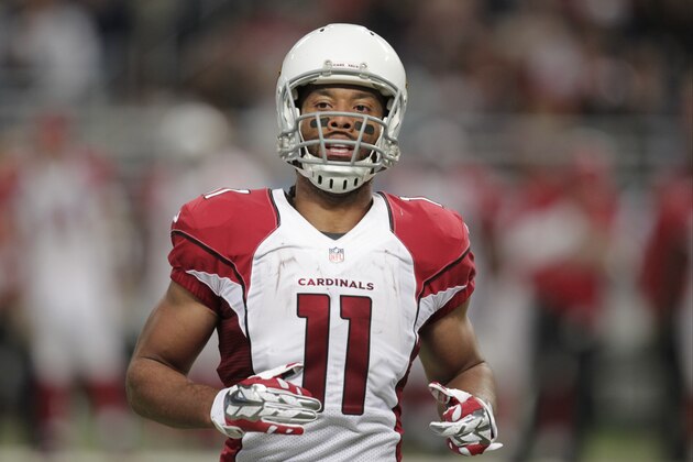 Arizona Cardinals wide receiver Larry Fitzgerald during the first half of an NFL football game against the St. Louis Rams Thursday, Dec. 11, 2014 in St. Louis. (AP Photo/Tom Gannam)