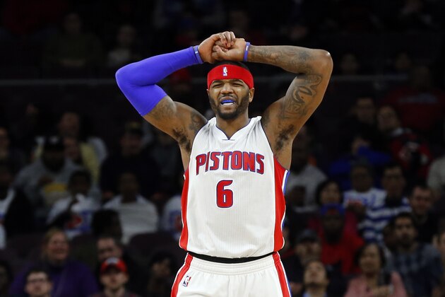 FILE - In this Dec. 17, 2014 file photo, Detroit Pistons forward Josh Smith reacts to a call during the first half of an NBA basketball game against the Dallas Mavericks in Auburn Hills, Mich. The Detroit Pistons announced Monday, Dec. 22, 2014 the club has requested waivers on Josh Smith. (AP Photo/Paul Sancya, file)