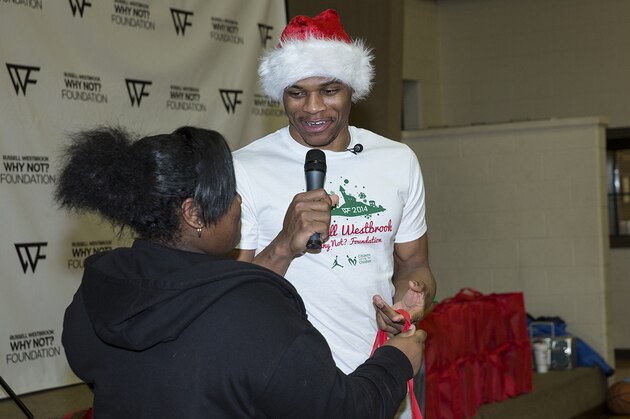 OKLAHOMA CITY, OK - DECEMBER 13 : Russell Westbrook's Why Not Foundation in conjunction with Citizens Caring for Children Christmas Party on December 12, 2013 in Oklahoma City, Oklahoma. NOTE TO USER:  User expressly acknowledges and agrees that, by downloading and/or using this photograph, user is consenting to the terms and conditions of the Getty Images License Agreement. Mandatory Copyright Notice:  Copyright 2014 NBAE (Photo by Richard Rowe/NBAE via Getty Images)