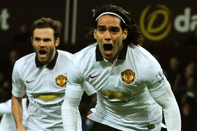 Mancheter United's Radamel Falcao during the English Premier League soccer match between Aston Villa and Manchester United at Villa Park, in  Birmingham, England, Saturday, Dec. 20, 2014.  (AP Photo/Rui Vieira)