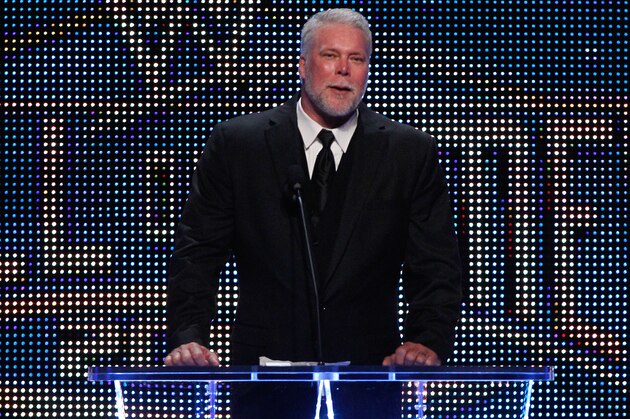 Kevin Nash speaks during the WWE Hall of Fame Induction at the Smoothie King Center in New Orleans on Saturday, April 5, 2014. (Jonathan Bachman/AP Images for WWE)