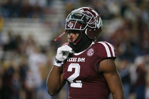 COLLEGE STATION, TX - NOVEMBER 27:  Speedy Noil #2 of the Texas A&M Aggies walks on the field prior to the start of the game between the LSU Tigers and the Texas A&M Aggies at Kyle Field on November 27, 2014 in College Station, Texas.  (Photo by Scott Halleran/Getty Images)