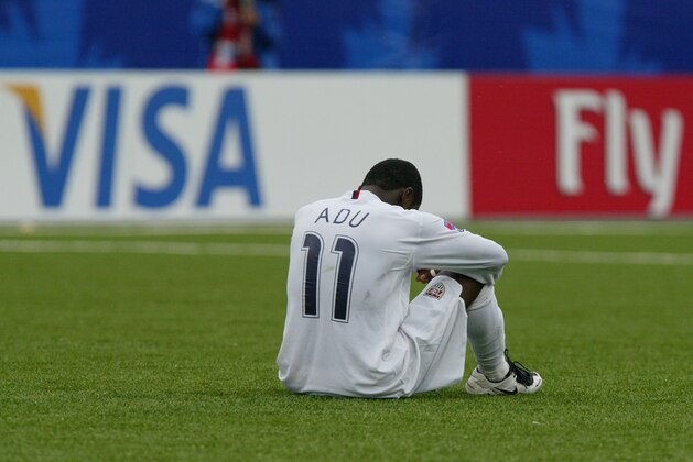 TORONTO - JULY 14:  A dejected Freddy Adu #11 of Team USA sits on the field after their loss against Team Austria during their FIFA U-20 World Cup Canada 2007 quarter-final game at BMO Field on July 14, 2007 in Toronto, Ontario. (Photo By Dave Sandford/Getty Images)