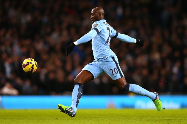 MANCHESTER, ENGLAND - DECEMBER 06:  Eliaquim Mangala of Manchester City during the Barclays Premier League match between Manchester City and Everton at Etihad Stadium on December 6, 2014 in Manchester, England.  (Photo by Alex Livesey/Getty Images)
