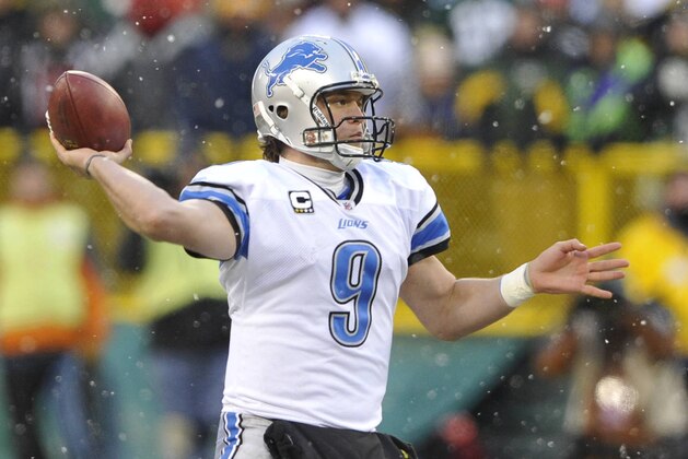 Detroit Lions' Matthew Stafford throws during the second half of an NFL football game against the Green Bay Packers Sunday, Jan. 1, 2012, in Green Bay, Wis. (AP Photo/Jim Prisching)