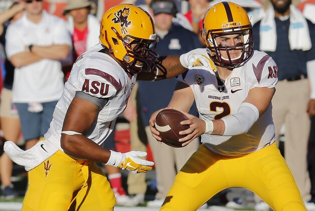 Arizona State quarterback Mike Bercovici (2) during the second half of an NCAA college football game against Arizona, Friday, Nov. 28, 2014, in Tucson, Ariz. (AP Photo/Rick Scuteri)