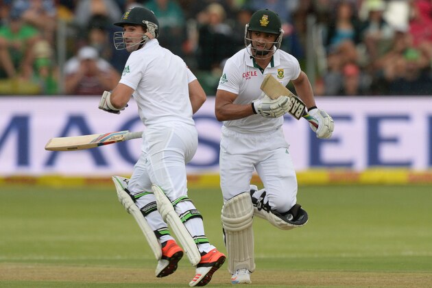 PORT ELIZABETH, SOUTH AFRICA - DECEMBER 26: Dean Elgar and Alviro Petersen of South Africa during day 1 of the 2nd Test match between South Africa and West Indies at St. Georges Park on December 26, 2014 in Port Elizabeth, South Africa. (Photo by Duif du Toit/Gallo Images/Getty Images)