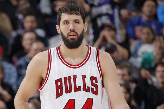SACRAMENTO, CA - NOVEMBER 20: Nikola Mirotic #44 of the Chicago Bulls walks on the court against the Sacramento Kings on November 20, 2014 at Sleep Train Arena in Sacramento, California. NOTE TO USER: User expressly acknowledges and agrees that, by downloading and or using this photograph, User is consenting to the terms and conditions of the Getty Images Agreement. Mandatory Copyright Notice: Copyright 2014 NBAE (Photo by Rocky Widner/NBAE via Getty Images)