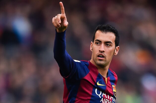 BARCELONA, SPAIN - DECEMBER 20:  Sergio Busquets of FC Barcelona reacts during the La Liga match between FC Barcelona and Cordoba CF at Camp Nou on December 20, 2014 in Barcelona, Spain.  (Photo by David Ramos/Getty Images)