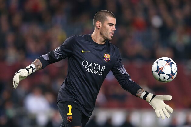 BARCELONA, SPAIN - MARCH 12:  Victor Valdes of FC Barcelona during the UEFA Champions League Round of 16 match between FC Barcelona and Manchester City at Camp Nou on March 12, 2014 in Barcelona, Spain.  (Photo by Alex Livesey/Getty Images)