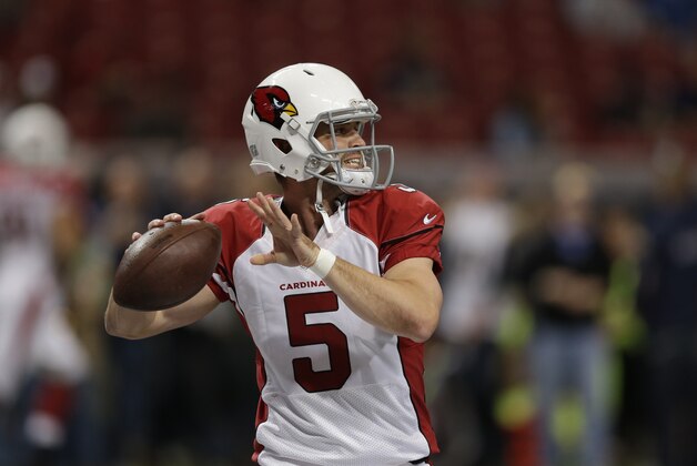 Arizona Cardinals quarterback Drew Stanton throws before the start of an NFL football game between the St. Louis Rams and the Arizona Cardinals Thursday, Dec. 11, 2014 in St. Louis. (AP Photo/Jeff Roberson)