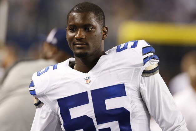 Dec 21, 2014; Arlington, TX, USA; Dallas Cowboys linebacker Rolando McClain (55) on the sidelines during the fourth quarter against the Indianapolis Colts at AT&T Stadium. Mandatory Credit: Matthew Emmons-USA TODAY Sports