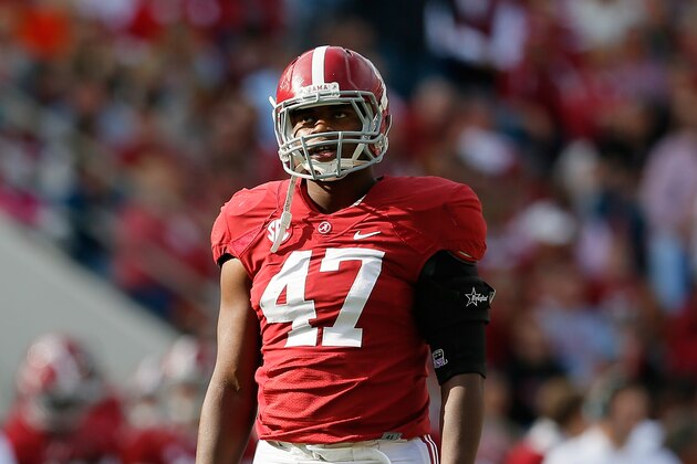 TUSCALOOSA, AL - OCTOBER 26:  Xzavier Dickson #47 of the Alabama Crimson Tide against the Tennessee Volunteers at Bryant-Denny Stadium on October 26, 2013 in Tuscaloosa, Alabama.  (Photo by Kevin C. Cox/Getty Images)