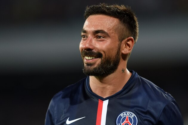 NAPLES, ITALY - AUGUST 11:  Ezequiel Lavezzi  of Paris Saint Germain smiles after the pre-season friendly match between SSC Napoli and Paris Saint-Germain FC at Stadio San Paolo on August 11, 2014 in Naples, Italy.  (Photo by Giuseppe Bellini/Getty Images)