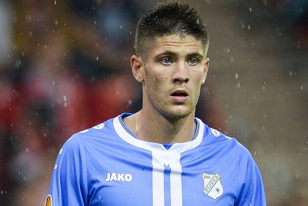 LIEGE,BELGIUM - SEPTEMBER 18:  Andrej Kramaric of HNK Rijeka  in action during the UEFA Europa League Group G match between R. Standard de Liege and HNK Rijeka at the Stade Maurice Dufrasne on September 18,2014 in Liege,Belgium. (Photo by Laurie Dieffembacq/Belga Photo/EuroFootball/Getty Images)