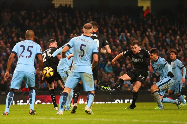 MANCHESTER, ENGLAND - DECEMBER 28:  Ashley Barnes of Burnley scores their second goal during the Barclays Premier League match between Manchester City and Burnley at Etihad Stadium on December 28, 2014 in Manchester, England.  (Photo by Alex Livesey/Getty Images)
