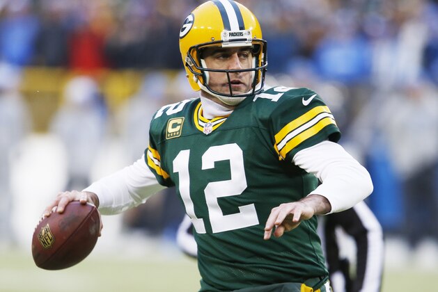 Green Bay Packers' Aaron Rodgers during the first half of an NFL football game against the Detroit Lions Sunday, Dec. 28, 2014, in Green Bay, Wis. (AP Photo/Matt Ludtke)