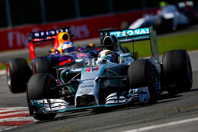 MONTREAL, QC - JUNE 08:  Lewis Hamilton of Great Britain and Mercedes GP drives during the Canadian Formula One Grand Prix at Circuit Gilles Villeneuve on June 8, 2014 in Montreal, Canada.  (Photo by Tom Pennington/Getty Images)