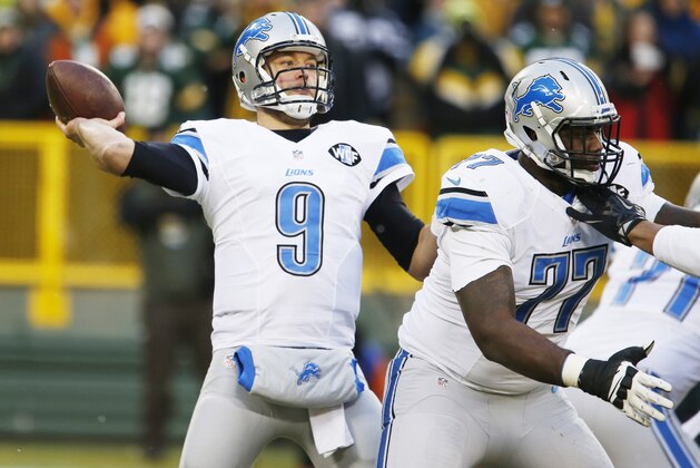 Detroit Lions' Matthew Stafford during the first half of an NFL football game against the Green Bay Packers Sunday, Dec. 28, 2014, in Green Bay, Wis. (AP Photo/Matt Ludtke)