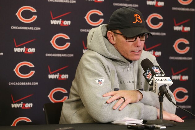 Chicago Bears head coach Marc Trestman speaks during a news conference after an NFL football game against the Minnesota Vikings, Sunday, Dec. 28, 2014, in Minneapolis. The Vikings won 13-9. (AP Photo/Jim Mone)