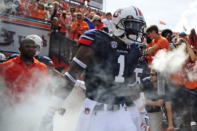 Aug 30, 2014; Auburn, AL, USA; Auburn Tigers wide receiver D'haquille Williams (1) walks onto the field prior to the game against the Arkansas Razorbacks at Jordan Hare Stadium. Mandatory Credit: Shanna Lockwood-USA TODAY Sports