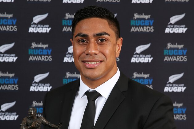 AUCKLAND, NEW ZEALAND - DECEMBER 11:  Fans Try of the Year winner All Black Malakai Fekitoa at the 2014 Steinlager Awards at the Viaduct Events Centre on December 11, 2014 in Auckland, New Zealand.  (Photo by Fiona Goodall/Getty Images for NZRU)