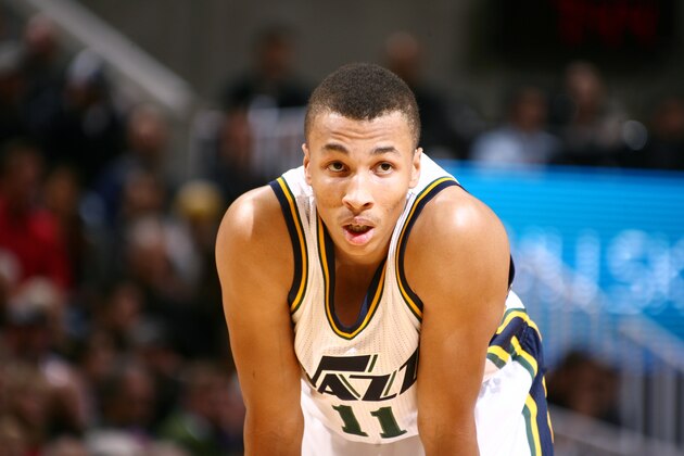 SALT LAKE CITY, UT -  DECEMBER 9: Dante Exum #11 of the Utah Jazz during the game against the San Antonio Spurs on December 9, 2014 at EnergySolutions Arena in Salt Lake City, Utah. NOTE TO USER: User expressly acknowledges and agrees that, by downloading and or using this Photograph, user is consenting to the terms and conditions of the Getty Images License Agreement. Mandatory Copyright Notice: Copyright 2014 NBAE (Photo by Melissa Majchrzak/NBAE via Getty Images)