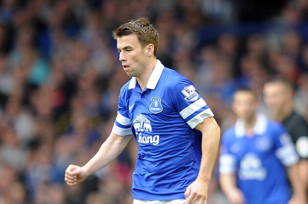 Everton's Seamus Coleman in action during their English Premier League soccer match against Manchester United at Goodison Park in Liverpool, England, Sunday April 20, 2014. (AP Photo/Clint Hughes)