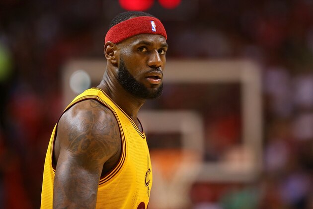 MIAMI, FL - DECEMBER 25:  LeBron James #23 of the Cleveland Cavaliers looks on during a game against the Miami Heat at American Airlines Arena on December 25, 2014 in Miami, Florida. NOTE TO USER: User expressly acknowledges and agrees that, by downloading and/or using this photograph, user is consenting to the terms and conditions of the Getty Images License Agreement. Mandatory copyright notice:  (Photo by Mike Ehrmann/Getty Images)