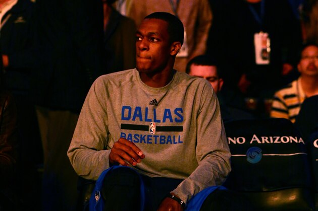 Dec 23, 2014; Phoenix, AZ, USA; Dallas Mavericks guard Rajon Rondo (9) against the Phoenix Suns at US Airways Center. The Suns defeated the Mavericks 124-115. Mandatory Credit: Mark J. Rebilas-USA TODAY Sports