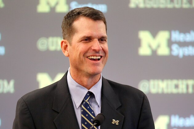 ANN ARBOR, MI - DECEMBER 30: Jim Harbaugh speaks as he is introduced as the new Head Coach of the University of Michigan football team at the Junge Family Champions Center on December 30, 2014 in Ann Arbor, Michigan. (Photo by Gregory Shamus/Getty Images) ANN ARBOR, MI - DECEMBER 30: Jim Harbaugh speaks as he is introduced as the new Head Coach of the University of Michigan football team at the Junge Family Champions Center on December 30, 2014 in Ann Arbor, Michigan. (Photo by Gregory Shamus/Getty Images)