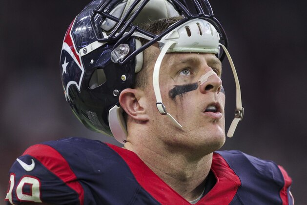 Dec 28, 2014; Houston, TX, USA; Houston Texans defensive end J.J. Watt (99) on the sideline during the fourth quarter against the Jacksonville Jaguars at NRG Stadium. The Texans defeated the Jaguars 23-17. Mandatory Credit: Troy Taormina-USA TODAY Sports