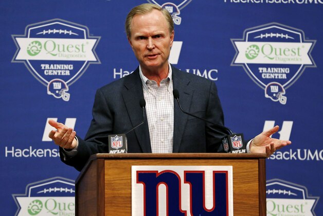 New York Giants Co-owner John Mara speaks during an NFL football news conference, Tuesday, Dec. 30, 2014, in East Rutherford, N.J. Mara announced that coach Tom Coughlin will return for a 12th season and Jerry Reese will be back as GM despite an