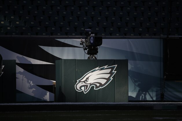 The Philadelphia Eagles logo is seen at Lincoln Financial Field before an NFL football game between the Philadelphia Eagles and the Seattle Seahawks, Sunday, Dec. 7, 2014, in Philadelphia. (AP Photo/Michael Perez)
