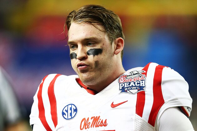 ATLANTA, GA - DECEMBER 31:  Bo Wallace #14 of the Ole Miss Rebels reacts in the fourth quarter against the TCU Horned Frogs during the Chik-fil-A Peach Bowl at Georgia Dome on December 31, 2014 in Atlanta, Georgia.  (Photo by Streeter Lecka/Getty Images)