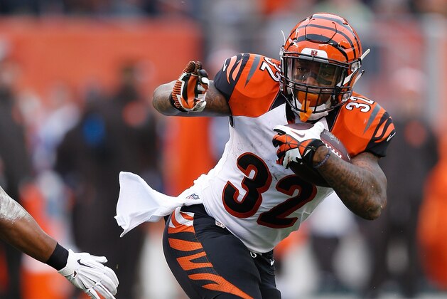 CLEVELAND, OH - DECEMBER 14:  Jeremy Hill #32 of the Cincinnati Bengals carries the ball during the second quarter against the Cleveland Browns at FirstEnergy Stadium on December 14, 2014 in Cleveland, Ohio.  (Photo by Joe Robbins/Getty Images)