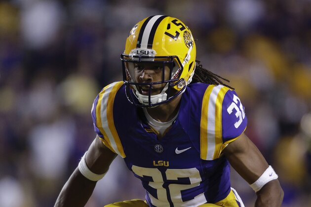 LSU cornerback Jalen Collins (32) in the second half of an NCAA college football game  in Baton Rouge, La., Saturday, Sept. 13, 2014. LSU won 31-0. (AP Photo/Gerald Herbert)