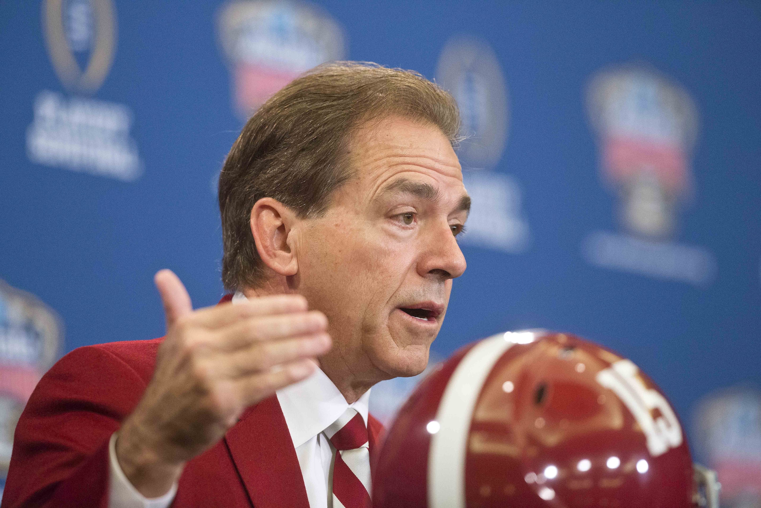 Alabama coach Nick Saban speaks to the media during a press conference at the Marriott downtown convention center in New Orleans, Wednesday, Dec. 31, 2014. Alabama is slated to square off against Ohio State in the Sugar Bowl on New Year's Day. (AP Photo/Brynn Anderson)