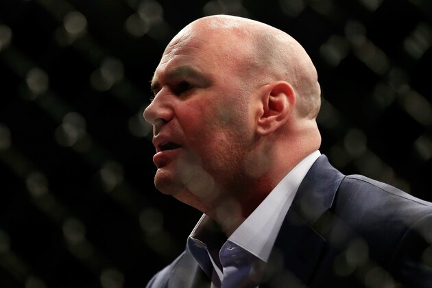 LAS VEGAS, NV - DECEMBER 06: UFC President Dana White looks on following a lightweight title bout between Anthony Pettis and Gilbert Menendez during the UFC 181 event at the Mandalay Bay Events Center on December 6, 2014 in Las Vegas, Nevada.  (Photo by Alex Trautwig/Getty Images)