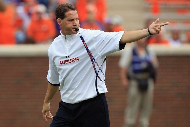 CLEMSON, SC - SEPTEMBER 17:  Head coach Gene Chizik yells to his team during their game against the Clemson Tigers at Memorial Stadium on September 17, 2011 in Clemson, South Carolina.  (Photo by Streeter Lecka/Getty Images)
