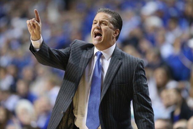 LEXINGTON, KY - DECEMBER 05:  John Calipari the head coach of the Kentucky Wildcatsgives instructions to his team during the game against the Texas Longhorns at Rupp Arena on December 5, 2014 in Lexington, Kentucky.  (Photo by Andy Lyons/Getty Images)