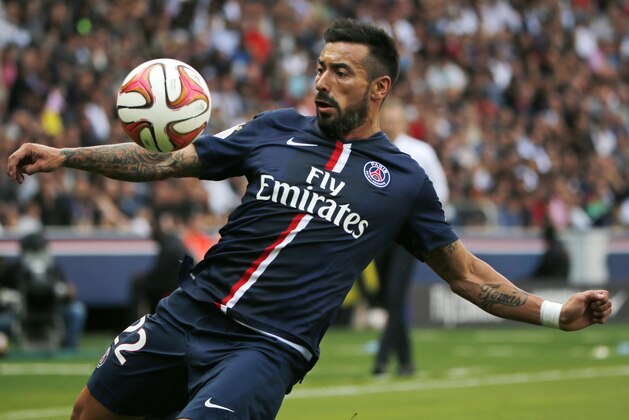 Paris Saint Germain's Argentinian Ezequiel Lavezzi, controls the ball, during a French League One soccer Match, Paris Saint Germain against Bastia, at Parc des Princes stadium, in Paris, Saturday, Aug. 16. 2014. Paris Saint Germain won 2-0. (AP Photo/Michel Euler)