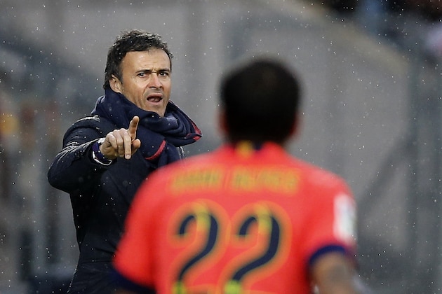 Barcelona’s head coach Luis Enrique reacts during a Spanish La Liga soccer match between Getafe and Barcelona at the Coliseum Alfonso Perez stadium in Madrid, Spain, Saturday, Dec. 13, 2014. (AP Photo/Daniel Ochoa de Olza)