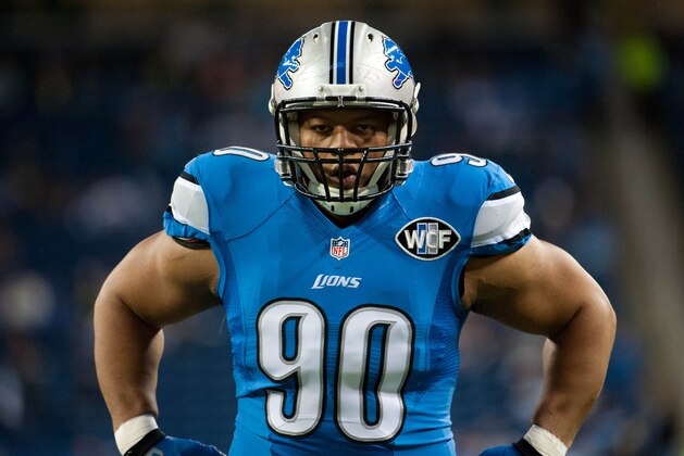 Dec 14, 2014; Detroit, MI, USA; Detroit Lions defensive tackle Ndamukong Suh (90) before the game against the Minnesota Vikings at Ford Field. Mandatory Credit: Tim Fuller-USA TODAY Sports