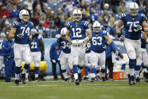 Indianapolis Colts quarterback Andrew Luck (12) runs onto the field in the first half of an NFL football game against the Tennessee Titans Sunday, Dec. 28, 2014, in Nashville, Tenn. (AP Photo/Sanford Myers) Indianapolis Colts quarterback Andrew Luck (12) runs onto the field in the first half of an NFL football game against the Tennessee Titans Sunday, Dec. 28, 2014, in Nashville, Tenn. (AP Photo/Sanford Myers)