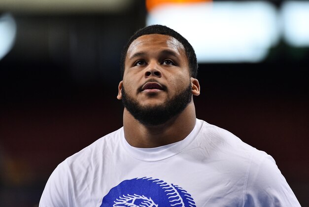 Dec 21, 2014; St. Louis, MO, USA; St. Louis Rams defensive tackle Aaron Donald  warms up before the game between the St. Louis Rams and the New York Giants at the Edward Jones Dome. Mandatory Credit: Jasen Vinlove-USA TODAY Sports