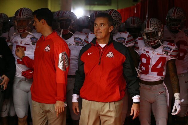 NEW ORLEANS, LA - JANUARY 01:  Head coach Urban Meyer of the Ohio State Buckeyes looks on prior to the All State Sugar Bowl against the Alabama Crimson Tide at the Mercedes-Benz Superdome on January 1, 2015 in New Orleans, Louisiana.  (Photo by Streeter Lecka/Getty Images)