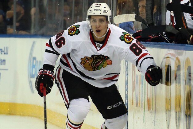 NEW YORK, NY - OCTOBER 03: Teuvo Teravainen #86 of the Chicago Blackhawks skates against the New York Rangers at Madison Square Garden on October 3, 2014 in New York City. The Rangers defeated the Blackhawks 3-2 in the shootout.  (Photo by Bruce Bennett/Getty Images)