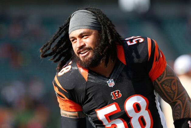 Dec 7, 2014; Cincinnati, OH, USA; Cincinnati Bengals middle linebacker Rey Maualuga (58) during warmups prior to the game against the Pittsburgh Steelers at Paul Brown Stadium. Mandatory Credit: Aaron Doster-USA TODAY Sports